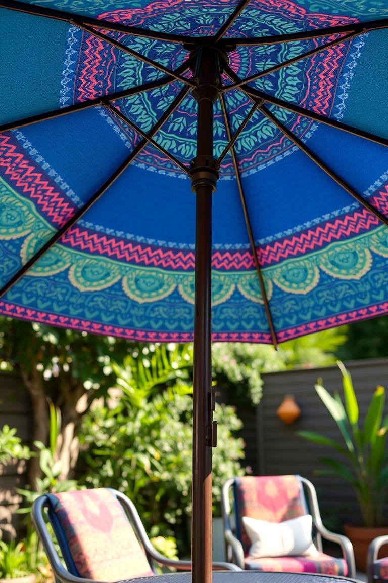 Colorful Patterned Patio Umbrella - 24 Boho Patio Ideas
