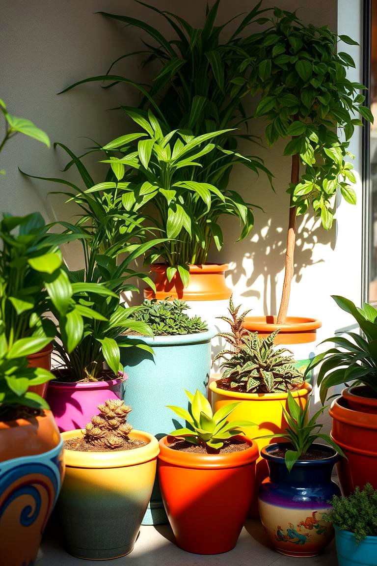 Colorful Planter Arrangements - 24 Colorful Boho Decor Ideas