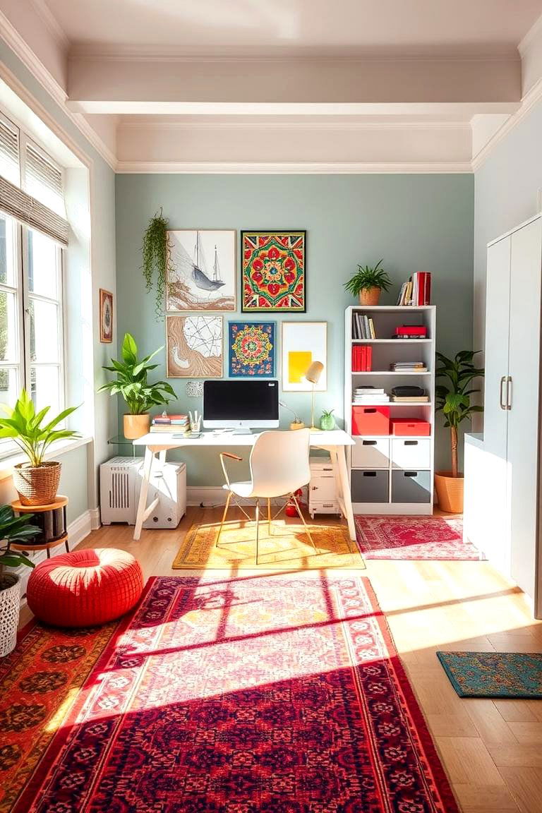 Colorful Rugs - 24 Bohemian Home Office Ideas