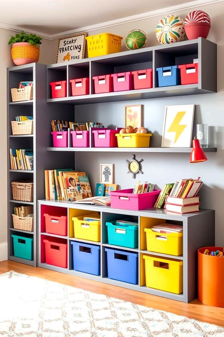 Colorful Storage Reading Nook - 24 kids reading nook ideas