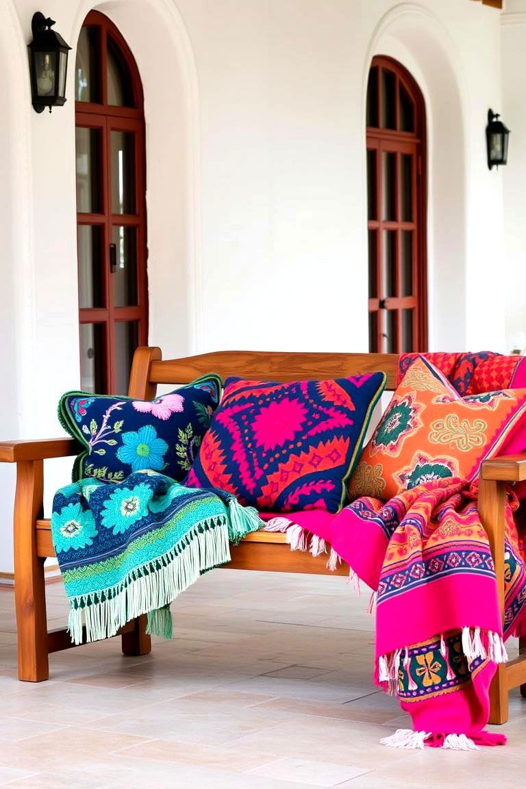 Colorful Throw Pillows and Blankets - 24 spanish style front porch ideas