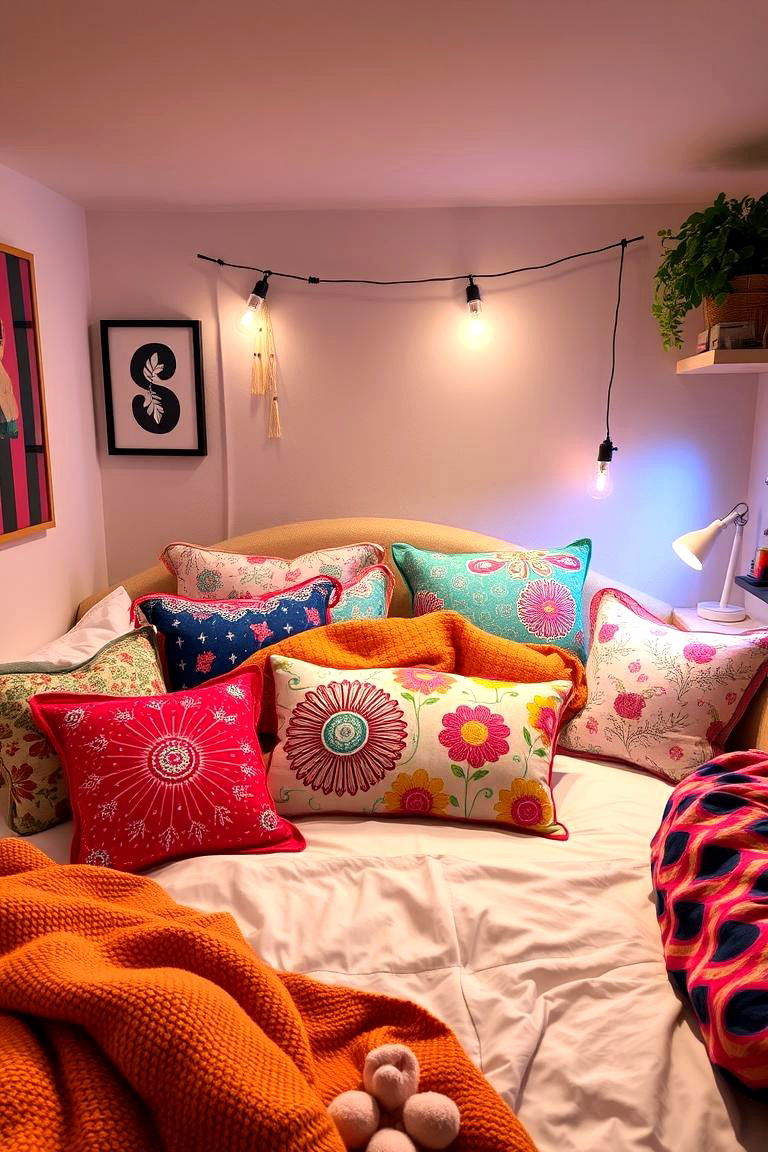 Colorful Throw Pillows and Cushions - 24 Boho Dorm Room Ideas