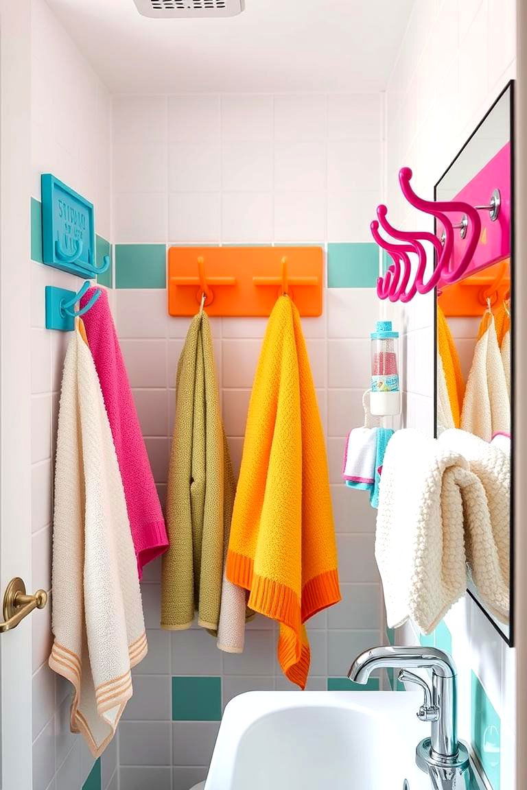 Colorful Towel Racks and Hooks - 24 Dorm Bathroom Ideas
