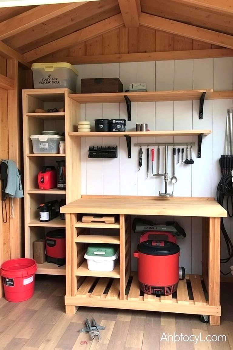 Combination Shelving and Workbench - 24 Shed Shelving Ideas