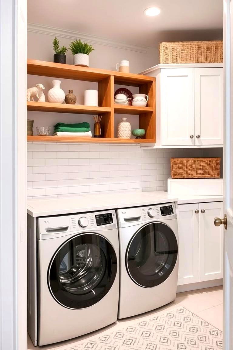 Combination of Open and Closed Shelving - 24 Laundry Room Shelf Ideas