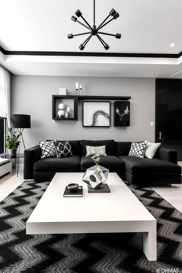 Combine Black with White for a Modern Look - 24 Living Room Ideas With Black Couches