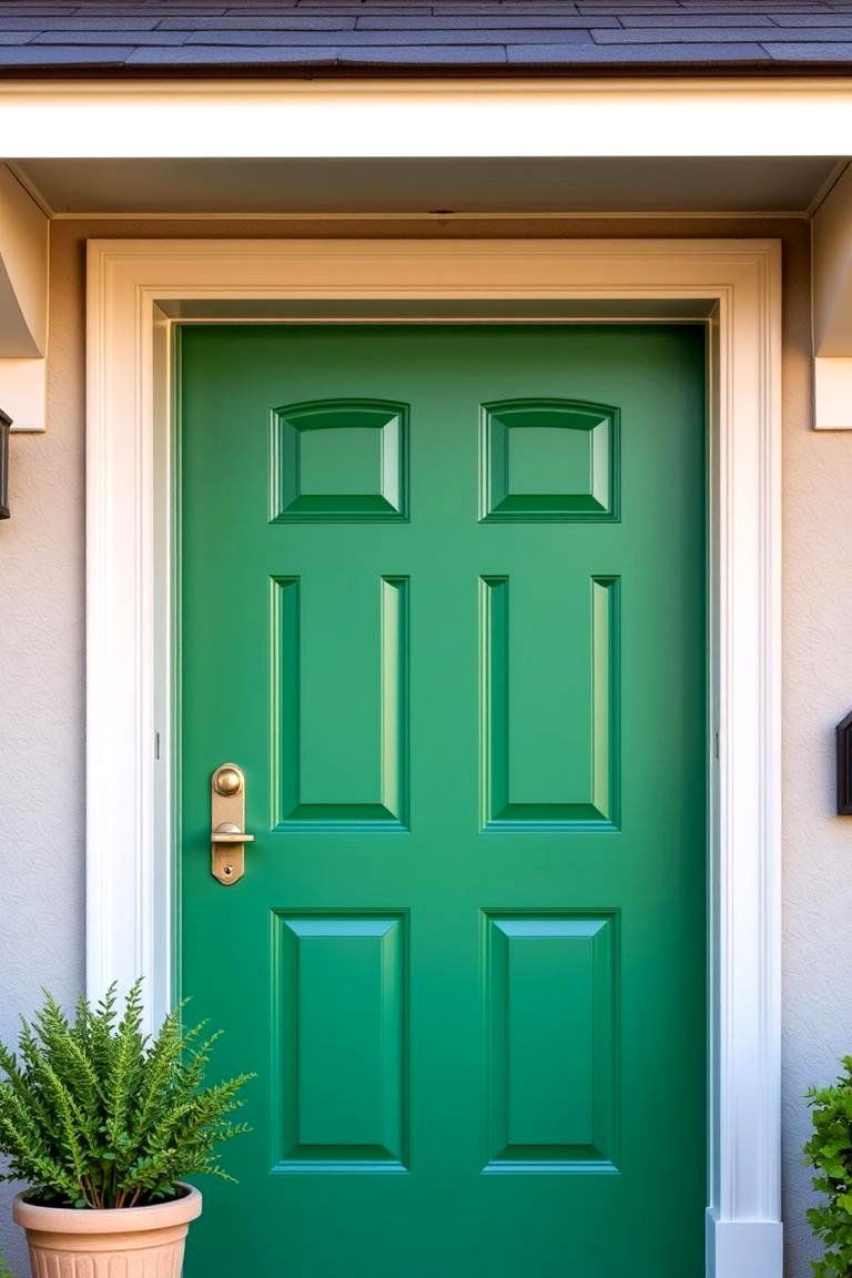 Combine Emerald Green with Neutral Colored Trim - 24 Emerald Green Front Door Ideas