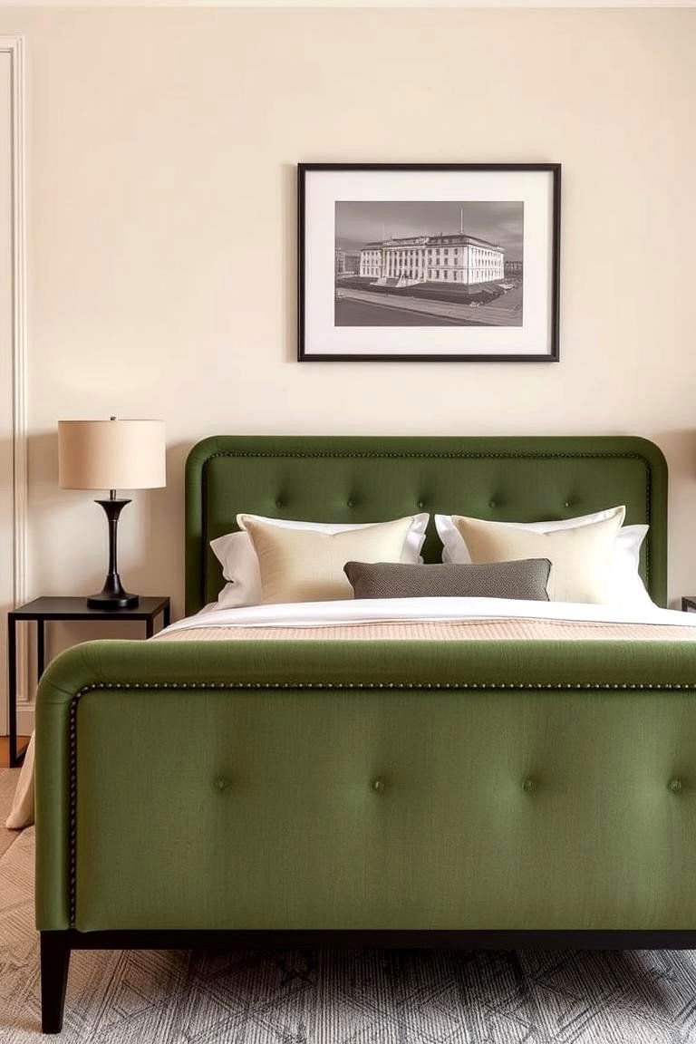 Combine Green and Beige with Black Accents - 24 Green and Beige Bedroom Ideas