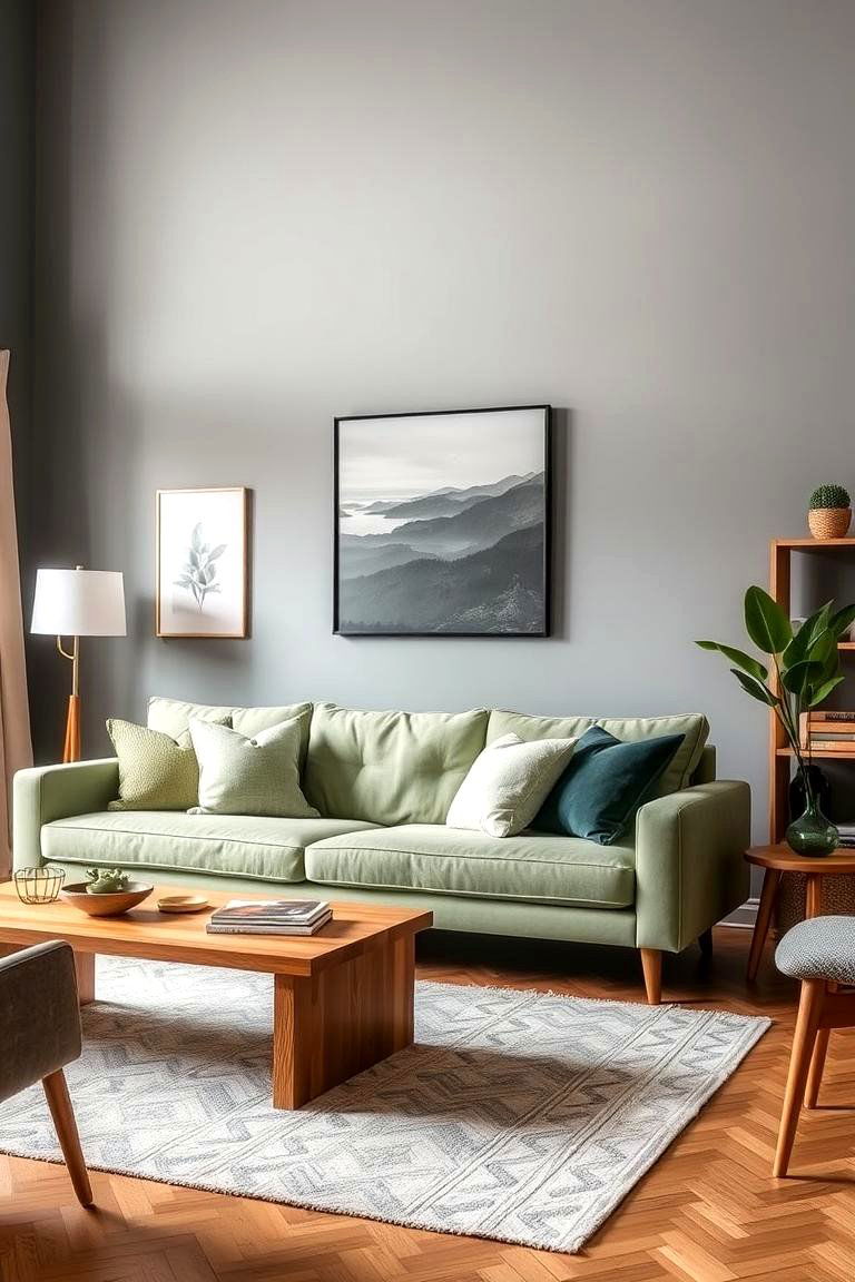 Combine Grey and Sage Green with Natural Wood Tones - 24 Grey and Sage Green Living Room Ideas