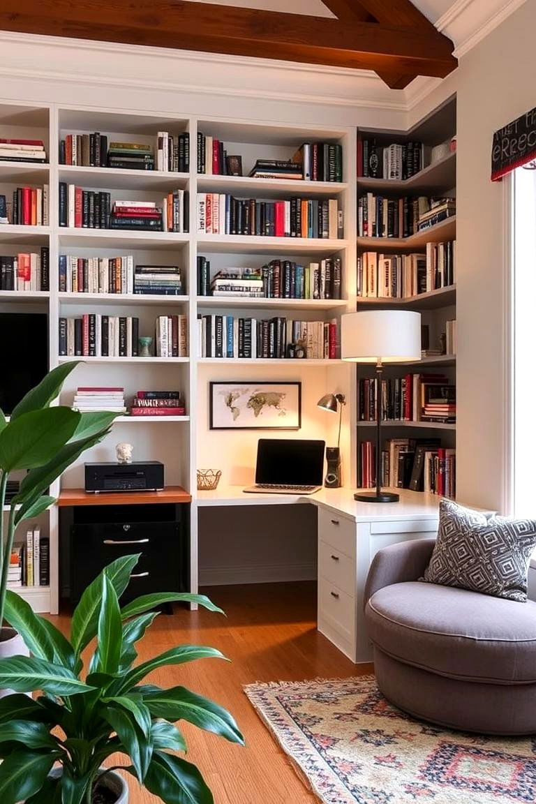 Combine Your Library with a Home Office - 24 Home Library Ideas