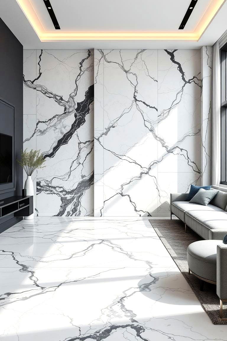 Combining Different Marble Types for Depth - 24 Marble Floor Living Room Ideas