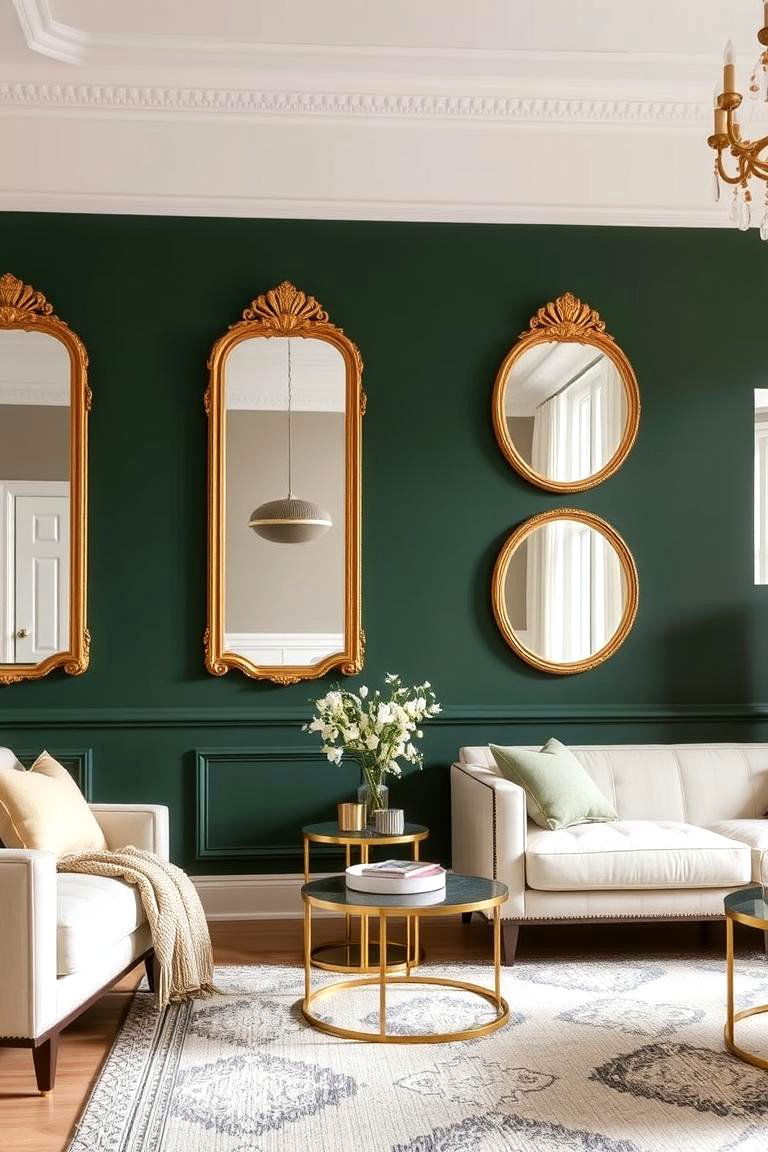 Combining Forest Green with Gold Accents - 24 Forest Green Living Room Ideas