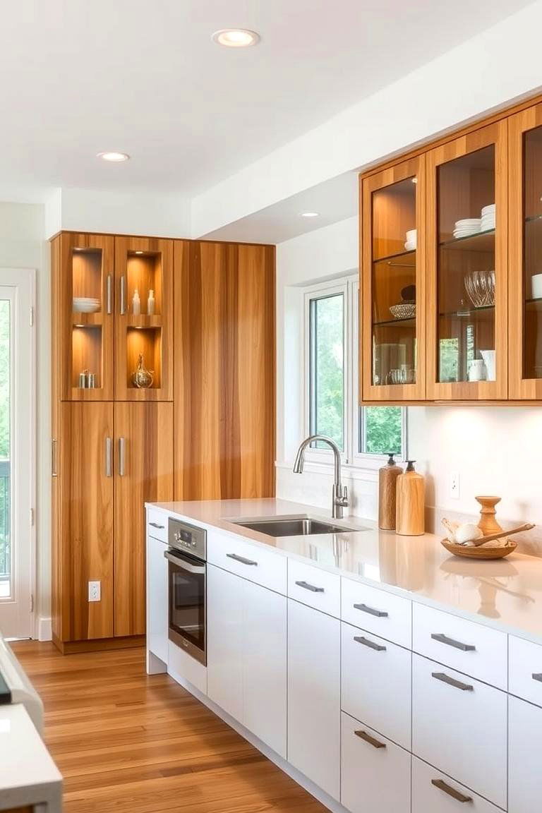 Combining Glass and Wood Elements - 24 Modern Style Glass Kitchen Cabinets