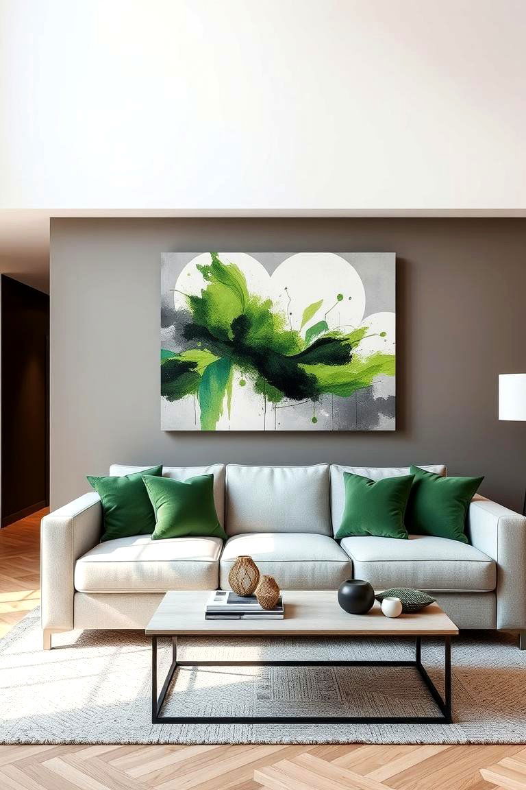 Combining Green and Grey in Abstract Art - 24 Green and Grey Living Room Ideas