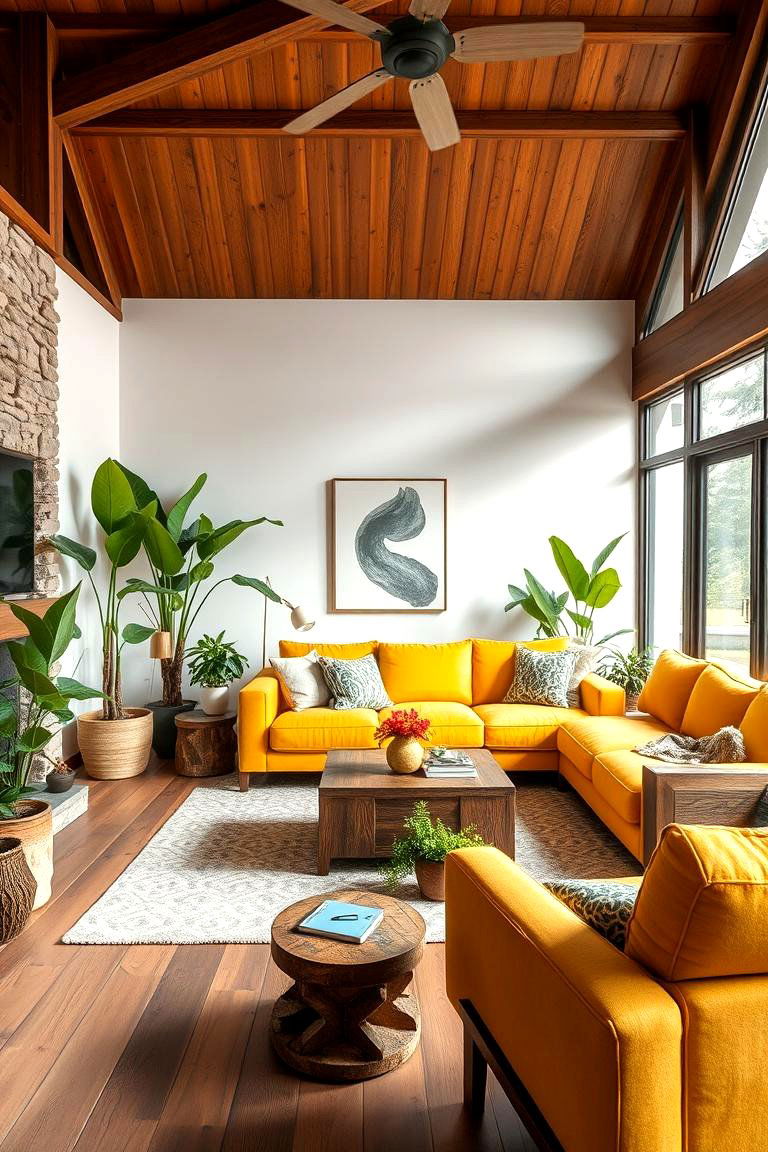 Combining Yellow with Natural Elements - 24 Yellow Living Room Ideas