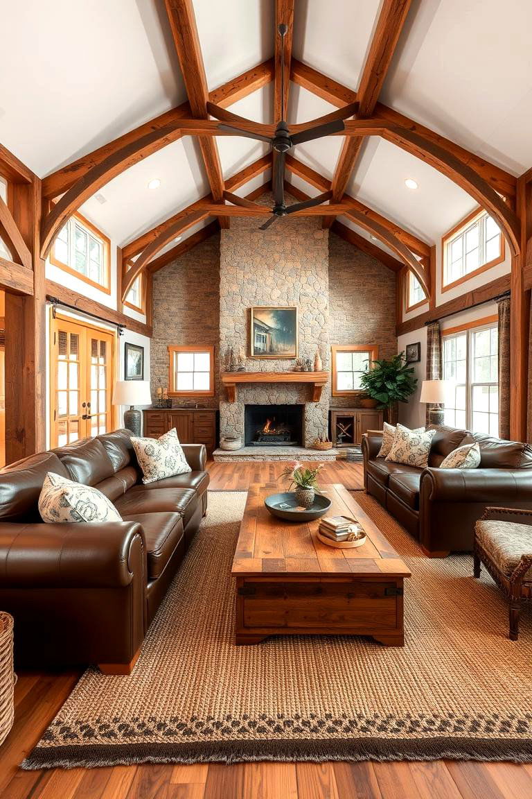 Comfortable Leather Furnishings - 24 Rustic Barndominium Interior Design Ideas