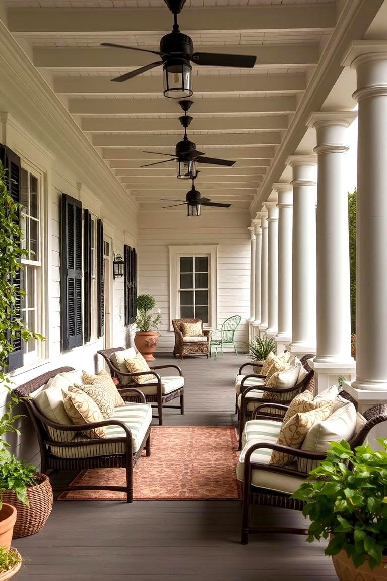 Comfortable Outdoor Seating with Cushions - 24 Colonial Front Porch Ideas