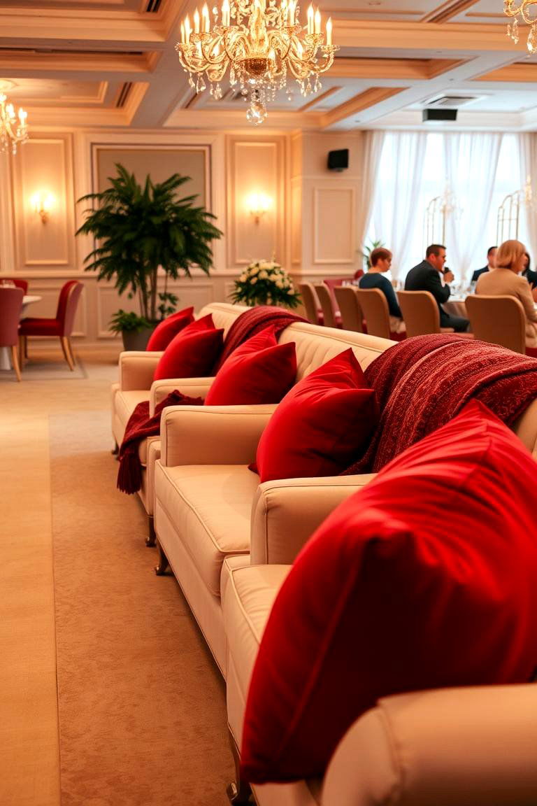Comfortable Red Themed Lounge Area - 24 Red Wedding Theme Ideas