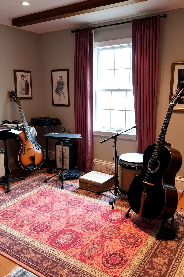 Comfortable Rug for Sound Absorption - 24 Music Room Ideas