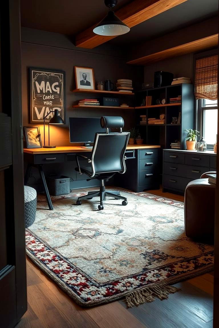 Comfortable Rug for Warmth and Style - 24 Man Cave Office Ideas