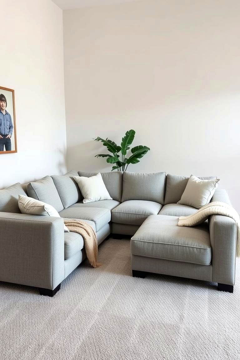 Comfortable Sectional on Grey Carpet - 24 grey carpet living room ideas