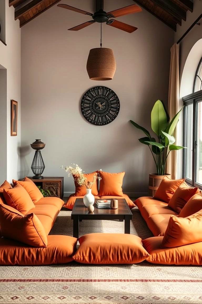 Comfy Burnt Orange Floor Cushions - 24 Burnt Orange Living Room Ideas