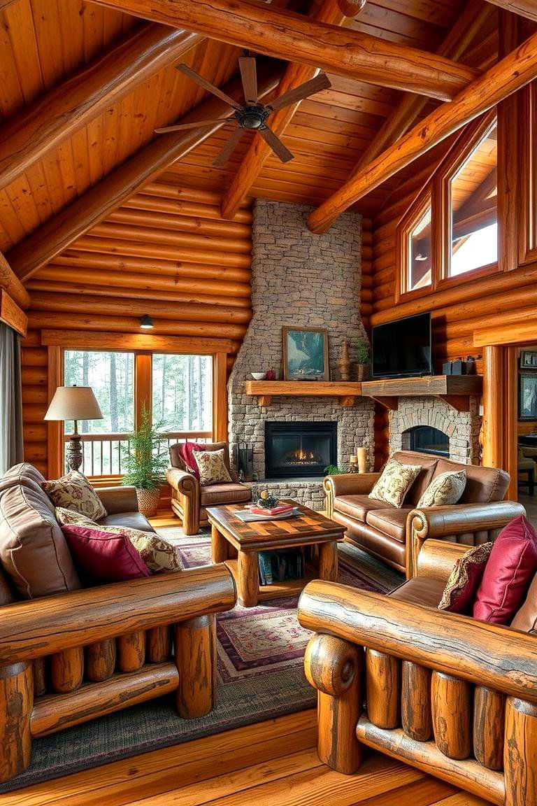 Comfy Log Furniture - 24 Cabin Living Room Ideas