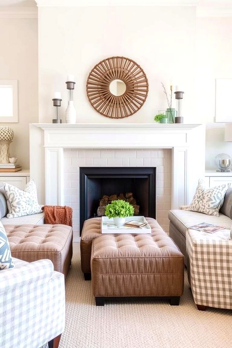Comfy Ottoman Seating - 24 Fireplace Seating Ideas