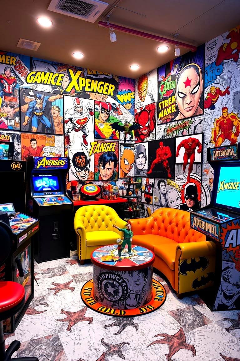 Comic Book Themed Gaming Area - 24 Arcade Room Ideas