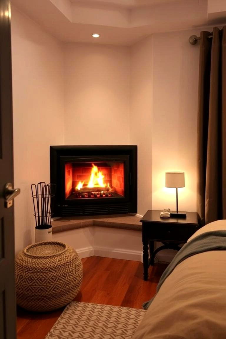 Compact Corner Fireplace Solution - 24 Bedroom Fireplace Ideas