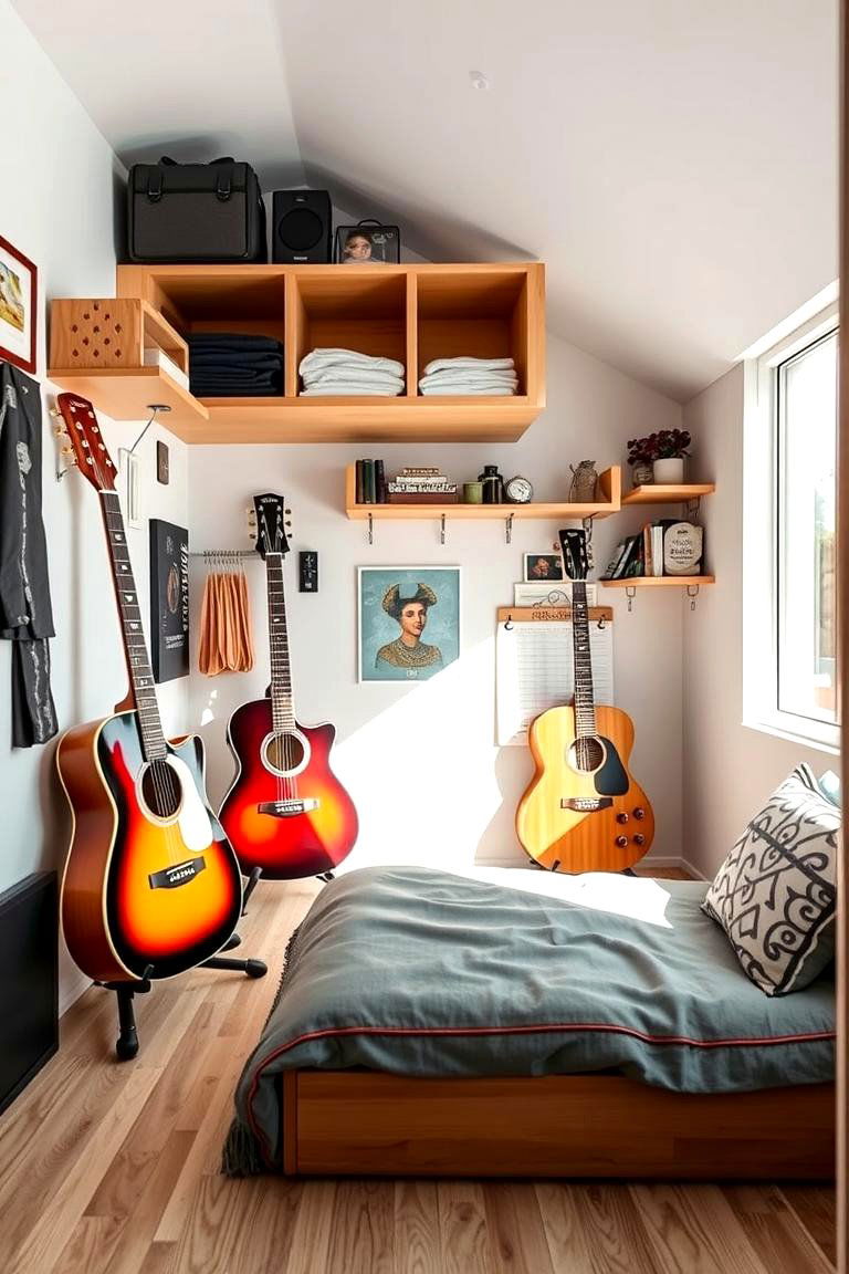 Compact Creative Nook - 24 Guitar Room Ideas