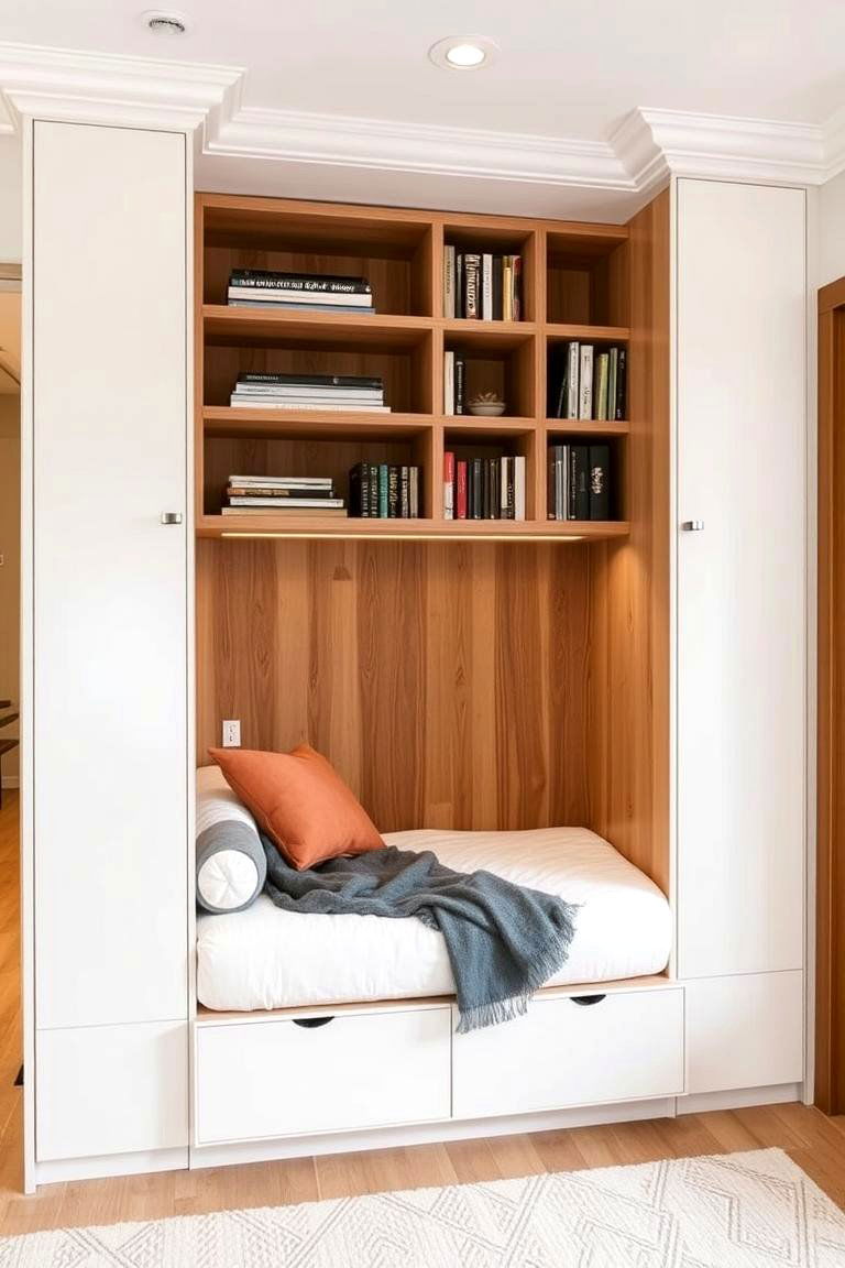 Compact Daybed with Built In Bookshelf - 24 Daybed Ideas for Small Spaces