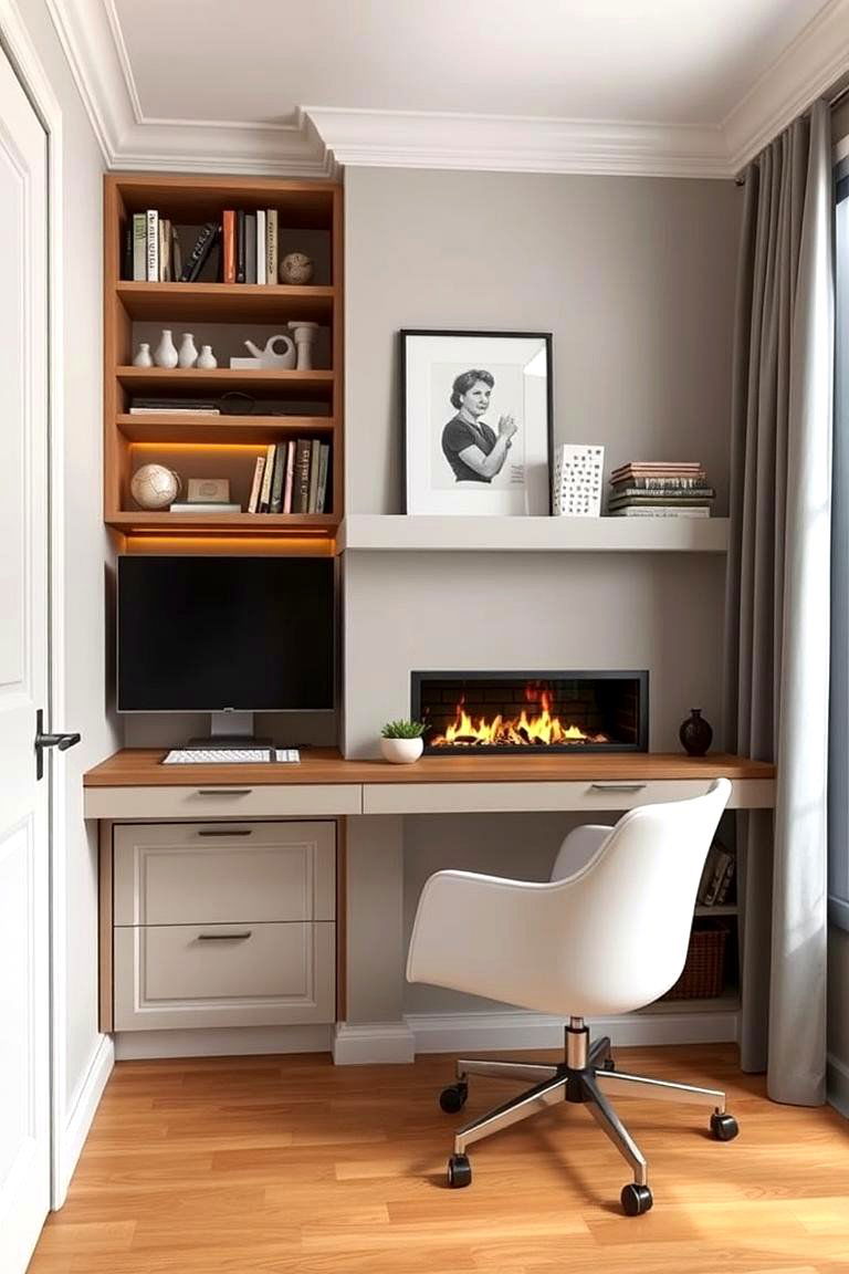 Compact Fireplace Office Design - 24 Home Office With Fireplace Ideas