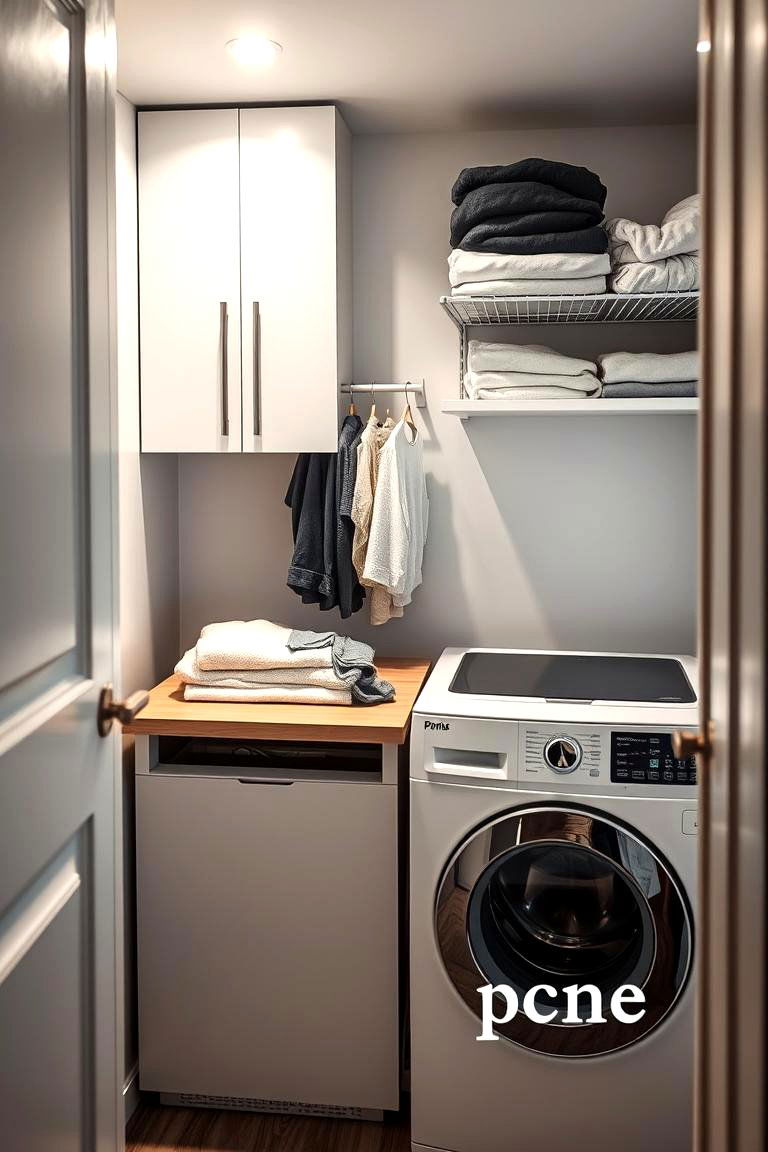 Compact Folding Station Multipurpose Surface - 24 Small Laundry Room Ideas With a Top Load Washing Machine