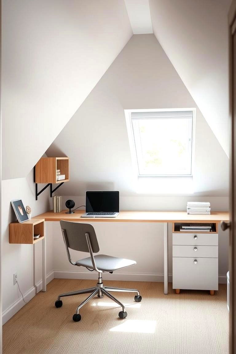 Compact Home Office with Natural Light - 24 Low Ceiling Small Attic Room Ideas