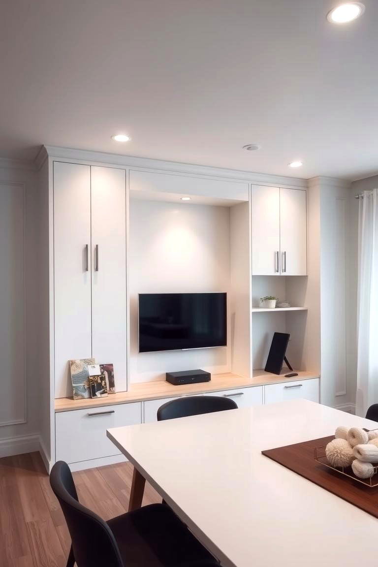 Compact Layout with Built In Storage - 24 Small Living Room Ideas With Tv and Dining Table