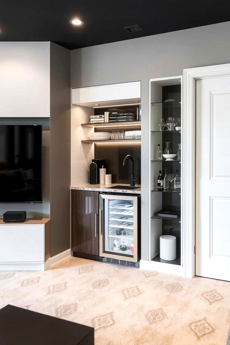 Compact Mini Bar Area - 24 Small Media Room Ideas