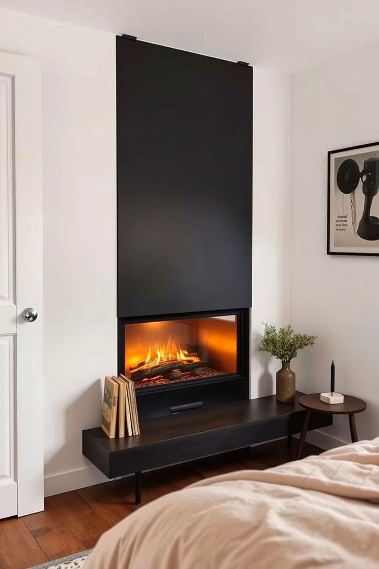 Compact Minimalist Fireplace Feature - 24 Bedroom Fireplace Ideas