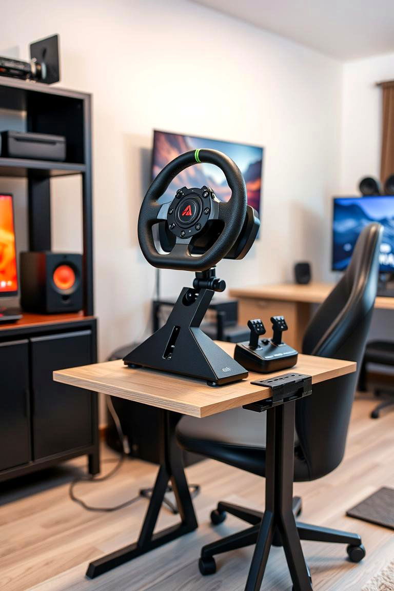 Compact Racing Wheel Setup - 24 Small Game Room Ideas
