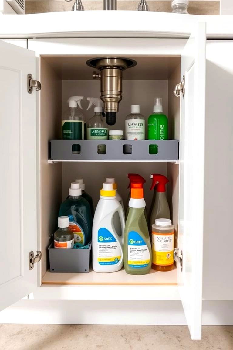Compact Under Sink Cabinets with Custom Dividers - 24 Laundry Detergent Storage Ideas