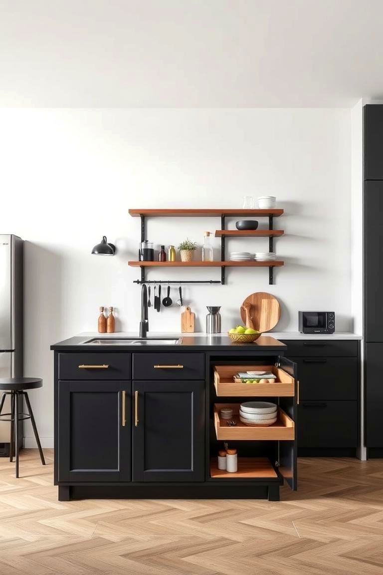 Compact Urban Efficiency - 24 Black Kitchen Islands