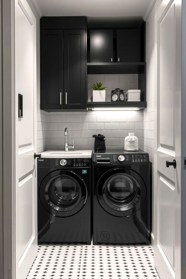 Compact Urban Efficiency - 24 Black and White Laundry Room Ideas