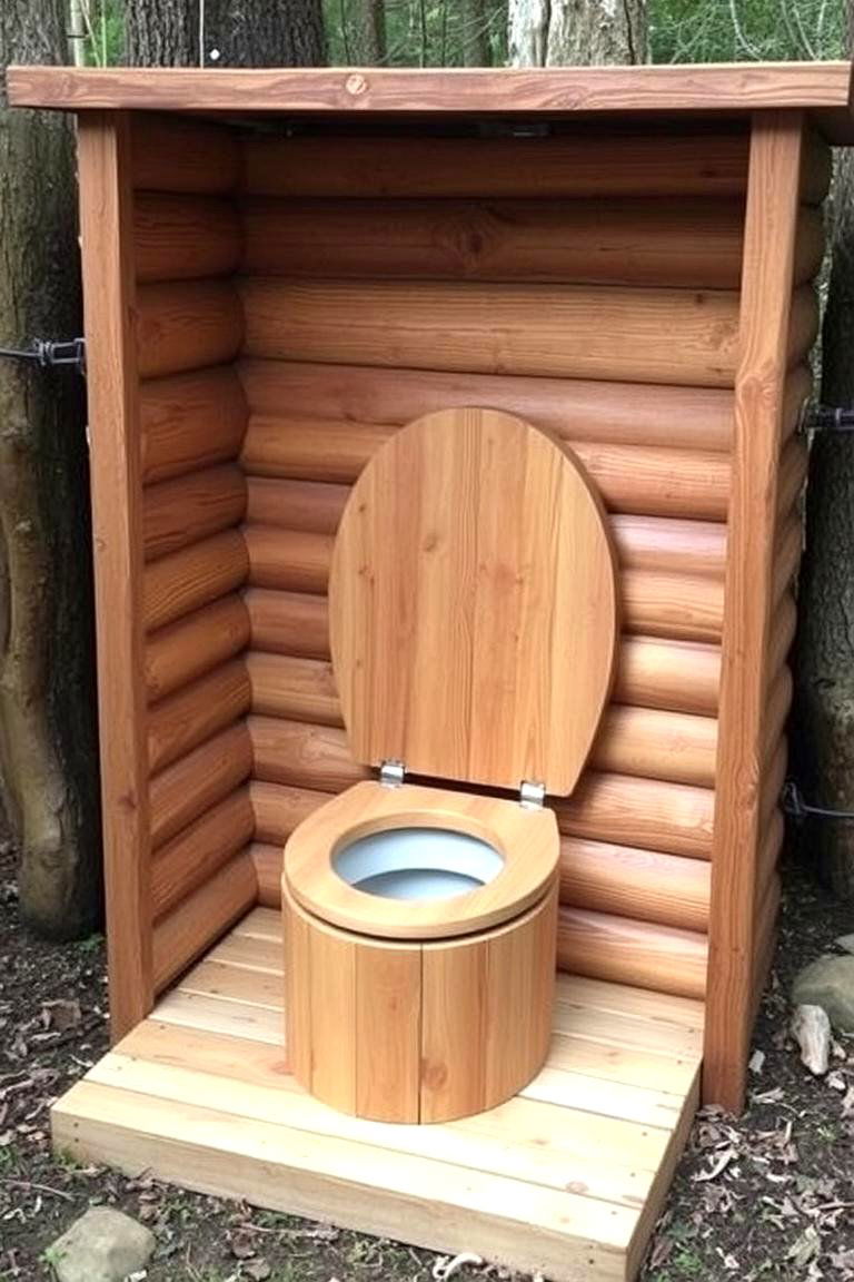Compost Toilet with Wooden Surround - 24 Rustic Tiny House Ideas