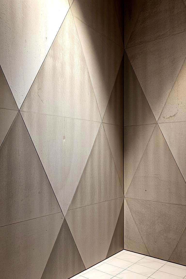 Concrete Accent Walls with Patterns - 24 Concrete Bathroom Ideas