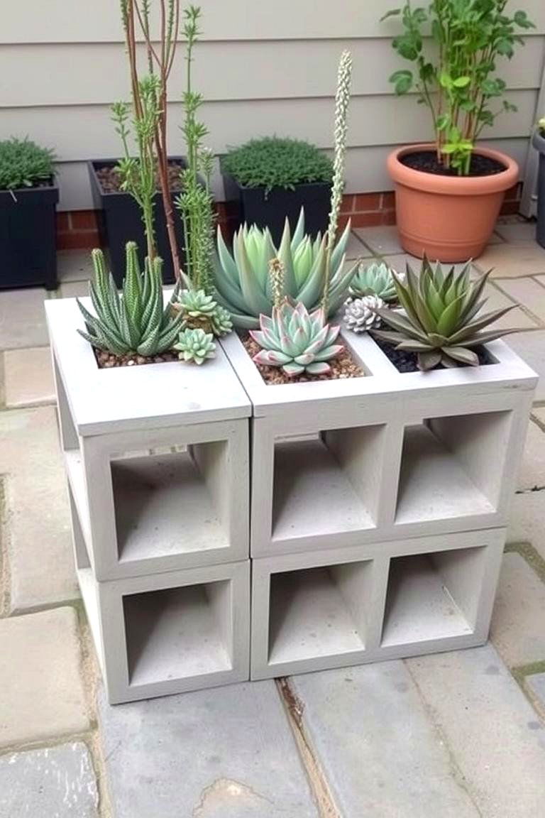 Concrete Block Planters - 24 Outdoor Succulent Container Ideas