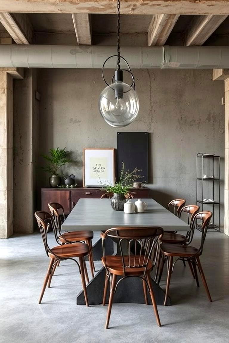Concrete Charm Dining - 24 Industrial Dining Room Ideas