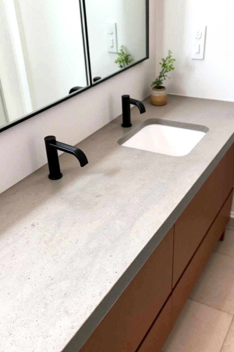 Concrete Countertops with Mixed Textures - 24 Concrete Bathroom Ideas
