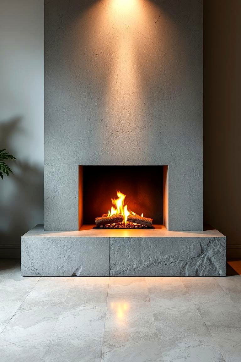 Concrete Fireplace with Embedded Lighting - 24 Concrete Fireplace Ideas