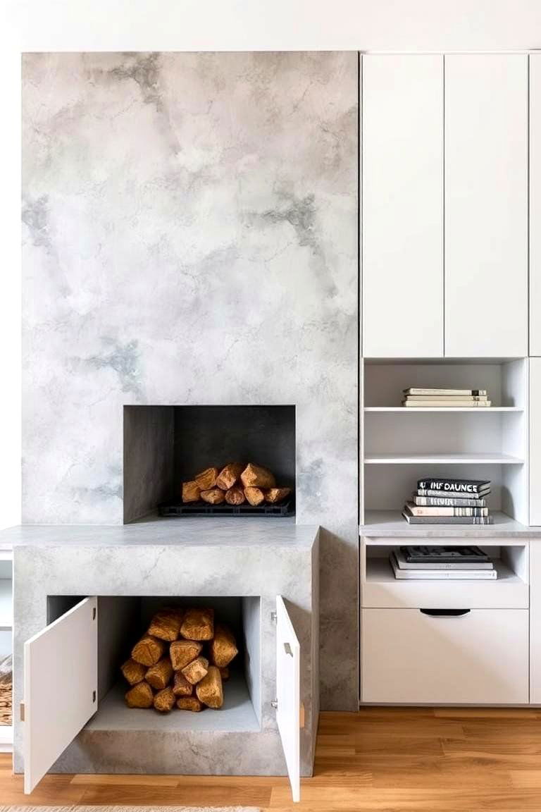 Concrete Fireplace with Minimalist Cabinetry - 24 Concrete Fireplace Ideas