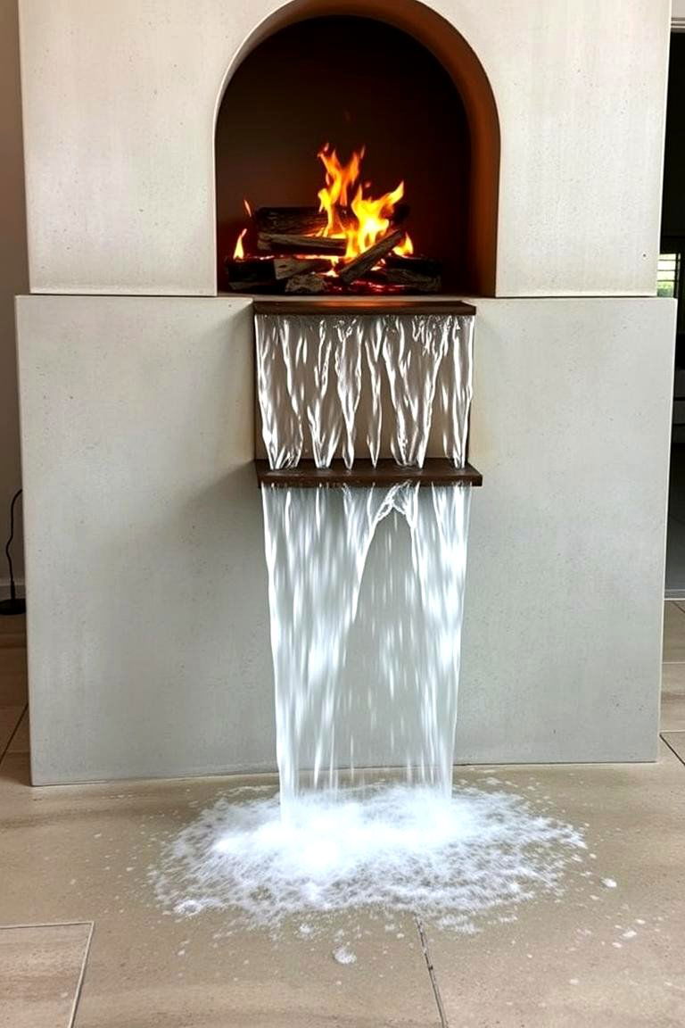 Concrete Fireplace with Water Feature - 24 Concrete Fireplace Ideas